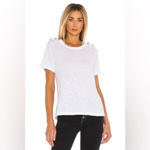Veronica Beard Carla Slub tshirt M | White Crest Button Shoulder spring top